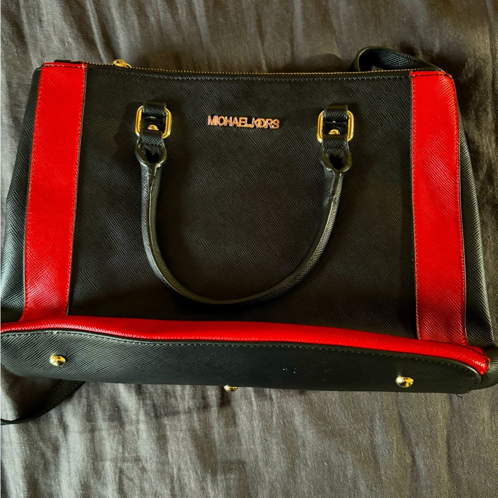 Michael Kors Black and Red Purse Shoulder Bag